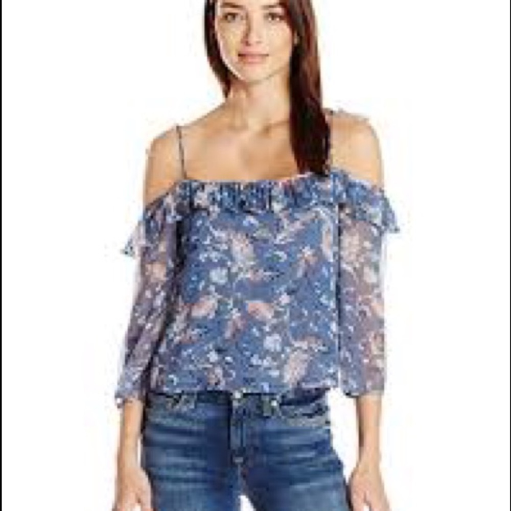 Floral blouse, light bluish with pink flowers
